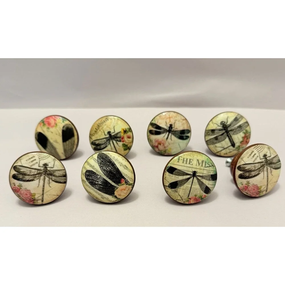 8 PC VTG Drawer Pull Pulls Furniture Knobs French Country Chic Shabby Dragonfly